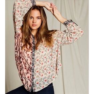 FREE PEOPLE $108 DANI FLORAL BUTTON DOWN TOP BLOUSE